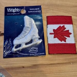 Wrights Ice Skate and Canadian Flag Iron On Patches Brand New Size In Pictures